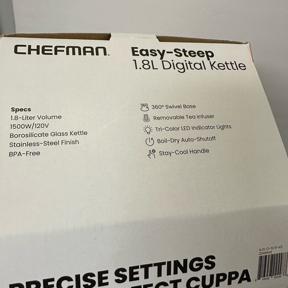 CHEFMAN 1.8 Liter water boiler Electric Glass Kettle w/ 5 Presets & Tea Infuser - Picture 7 of 7